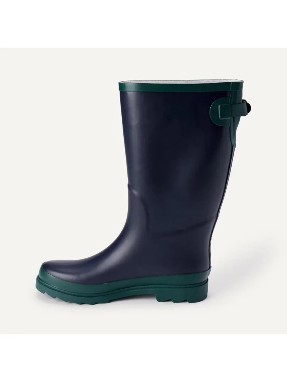 Women's Navy Waterproof Adjustable Buckle Classic Outsole Knee High Rain Boot